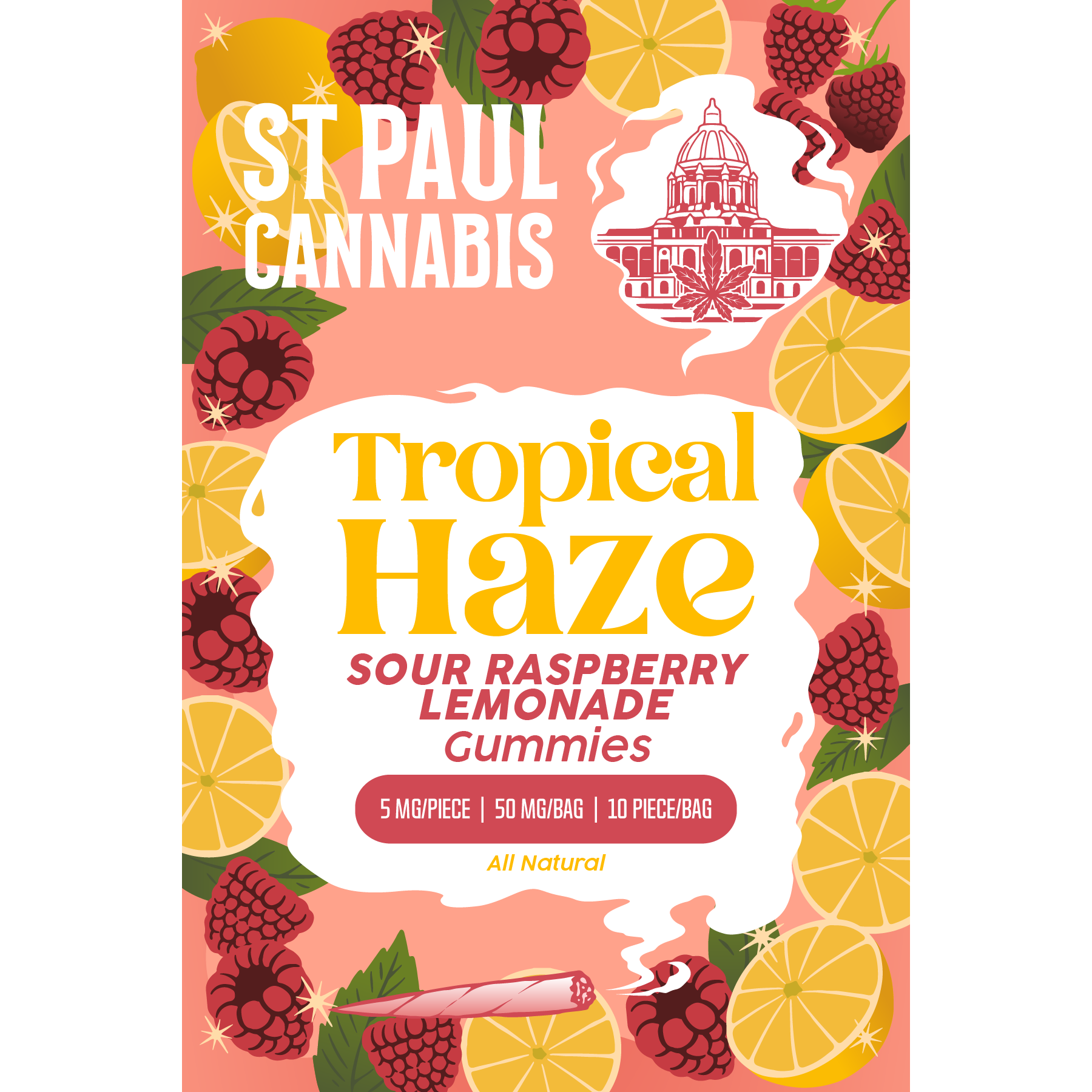 St Paul Cannabis 5mg THC Tropical Haze Gummies Sour Raspberry Lemonade