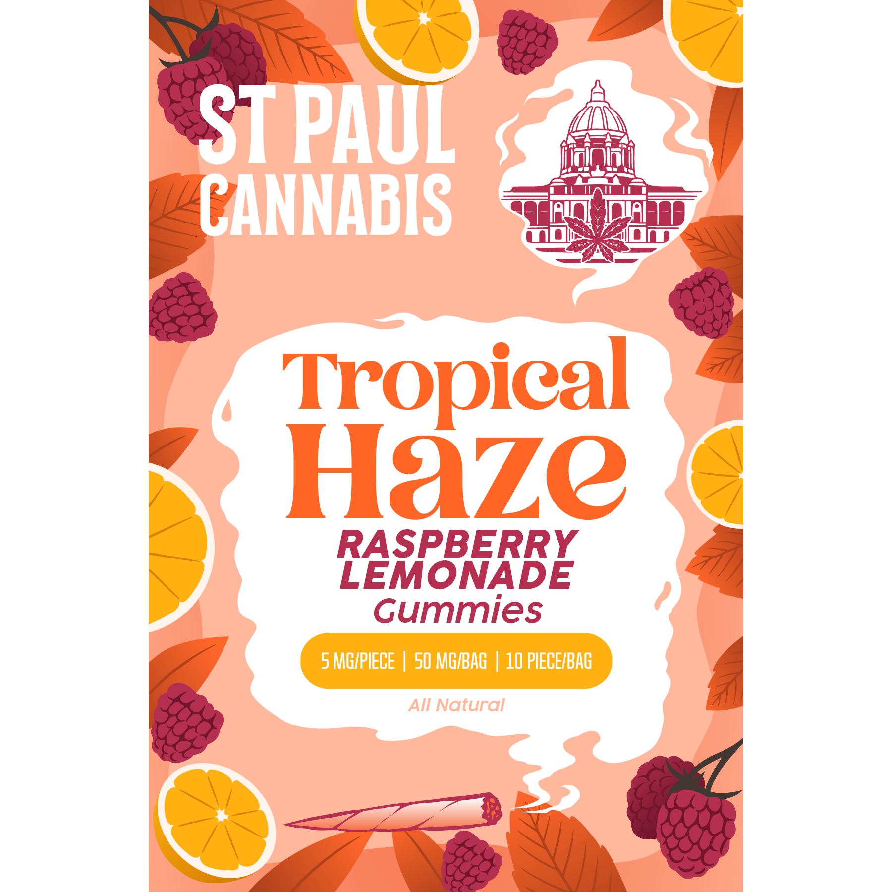 St Paul Cannabis 5mg THC Tropical Haze Gummies Raspberry Lemonade St