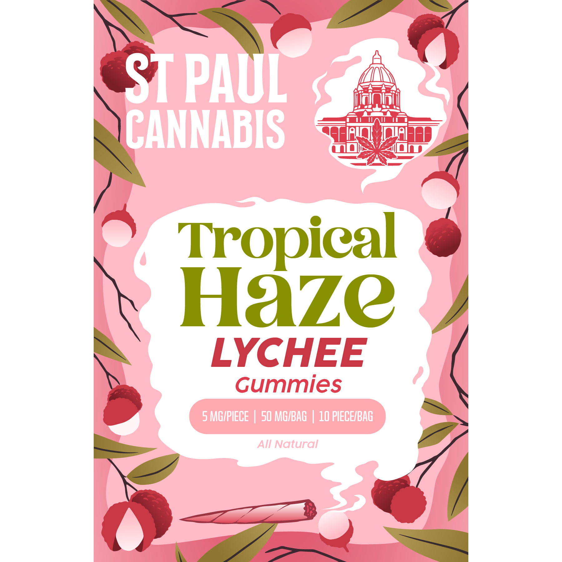 St Paul Cannabis 5mg THC Tropical Haze Gummies Lychee St Paul